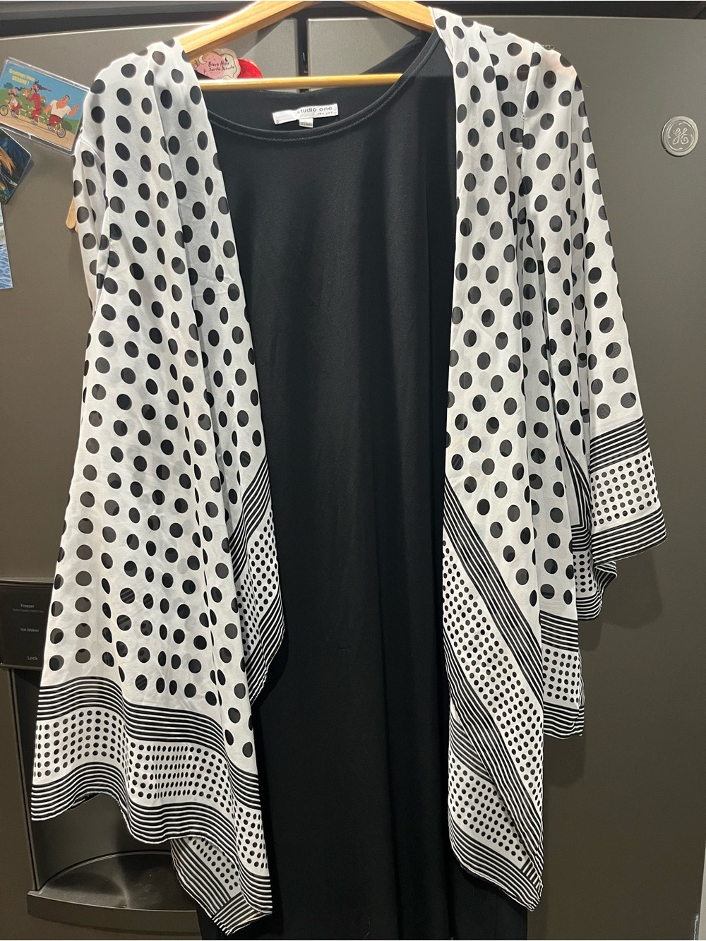 Studio One women’s  Black dress with White Polka Dot Overlay
